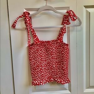 American Eagle red and white floral cami adjustable strap cami tank top